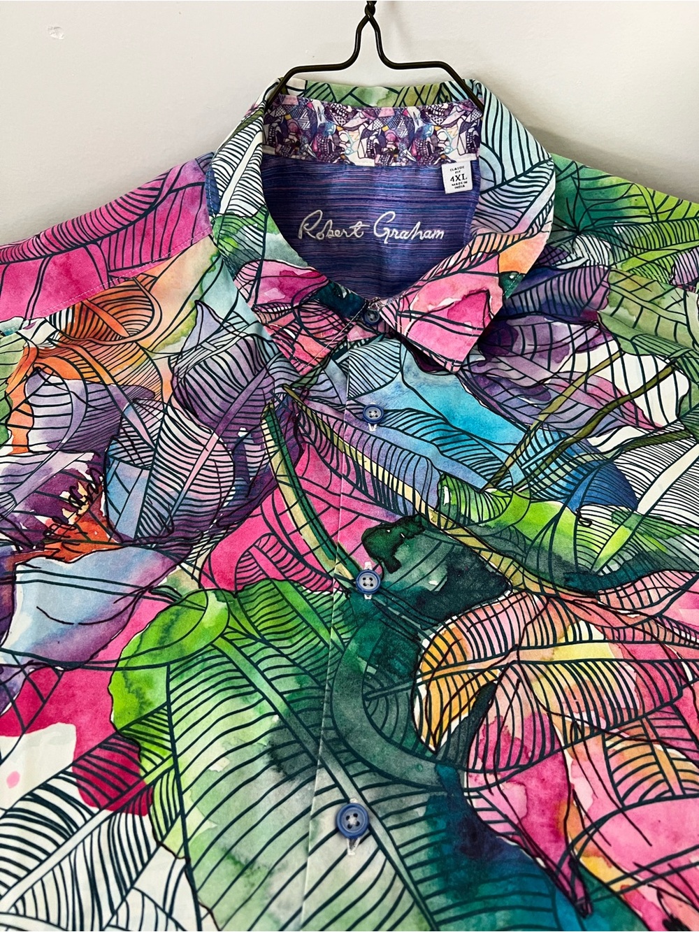 Robert Graham Men’s Multicolor Leaf Print Button-Down Shirt - Pink, Green, Blue